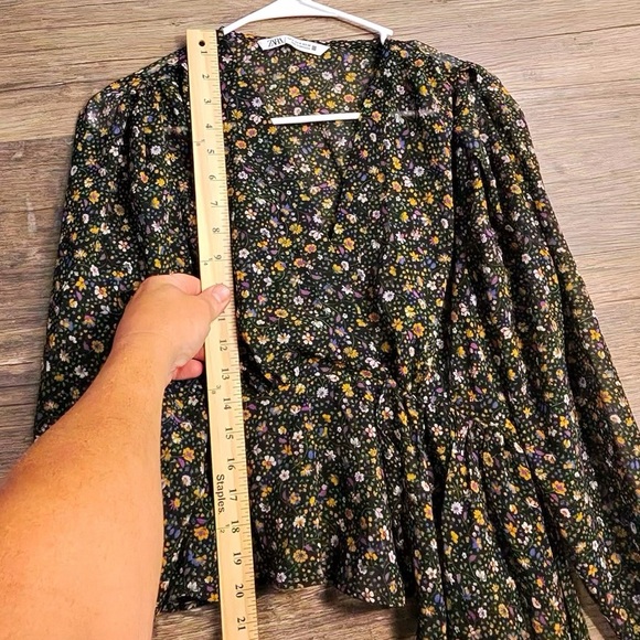 Zara Floral Wrap Blouse - Black and Multicolor - Picture 7 of 8